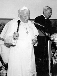 Pope John Paul II blessing the new offices of the Holy See Mission and the Path to Peace Foundation
